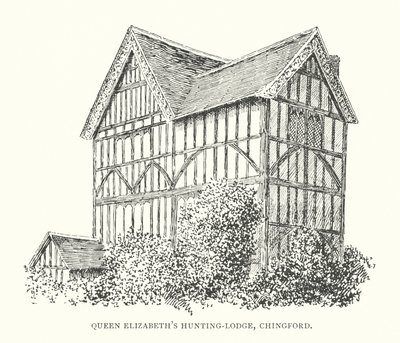 Drottning Elizabeths jaktstuga, Chingford (litografi) av Duncan Moul
