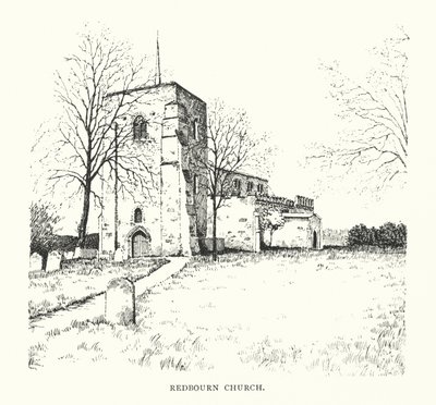Redbourn kyrka (litografi) av Duncan Moul