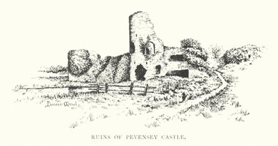 Ruinerna av Pevensey Castle (litografi) av Duncan Moul