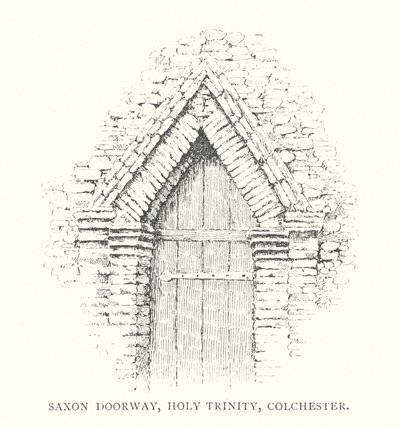 Saxisk dörröppning, Holy Trinity, Colchester (litografi) av Duncan Moul