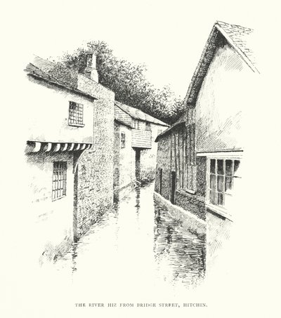 Floden Hiz från Bridge Street, Hitchin (litografi) av Duncan Moul