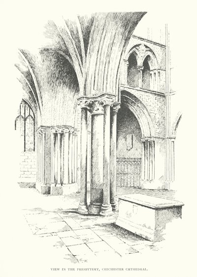 Utsikt i presbyteriet, Chichester Cathedral (litografi) av Duncan Moul