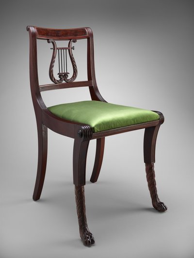 Sidostol, c. 1816 (mahogny och mahognyfaner; ask, tulpanpoppel och mässing) av Duncan Phyfe