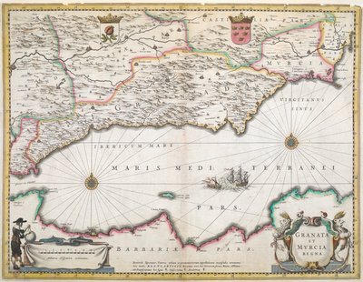 En 1600-talskarta över regionerna Granada och Murcia, i Spanien av Dutch School