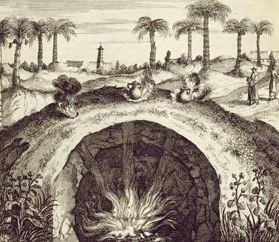 En gigantisk underjordisk ångkokare, från Kina Illustrerad av Athanasius Kircher (1601-80) 1667 av Dutch School