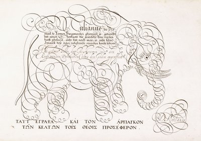 En kalligrafisk design av en elefant, 1616-1617 och sent 1600-tal av Dutch School