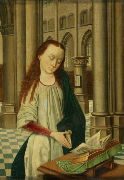 Ett kvinnligt helgon (olja på panel) av Dutch School