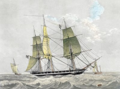 Amerikansk marinkorvett under segel, tidigt 1800-tal (tryck) av Dutch School
