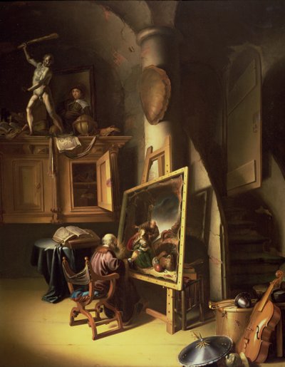 En konstnär i sin studio, 1635 (panel) av Dutch School