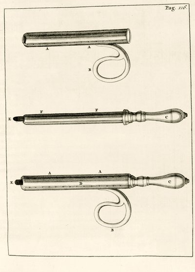 Ett sortiment av abscesssprutor, från praktiska övningar angående läkningsmetoden av Frederik Dekkers, 1694 av Dutch School