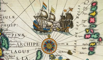 C.3.c.8 Stridande fartyg, utanför Filippinerna, detalj från s. 361-2 (Östra Indiska öarna), Mercators 