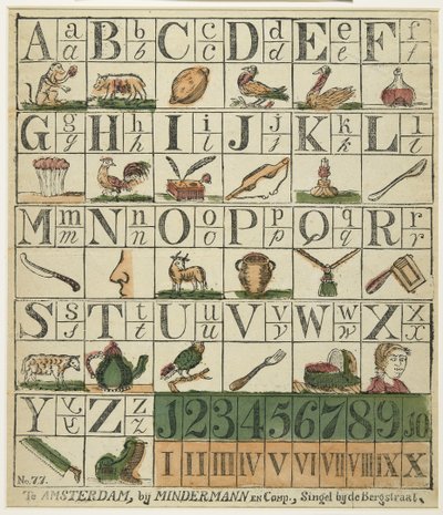 Barnalfabetet (handfärgat träsnitt) av Dutch School