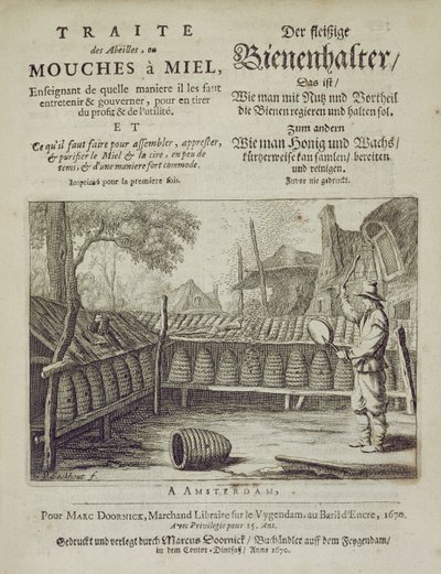 Omslag av Traite des Abeilles, ou Mouches a Miel... tryckt på franska och tyska, graverad av G.V.Eckhout, Amsterdam 1670 av Dutch School