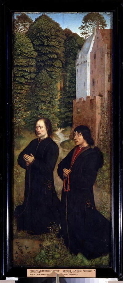 ""Två givare, medlemmar av ett skrå av skomakare"" Målning på trä från 1400-talets holländska skola (mästare i Saint Crispin) Pushkin-museet från början av 1500-talet, Moskva av Dutch School