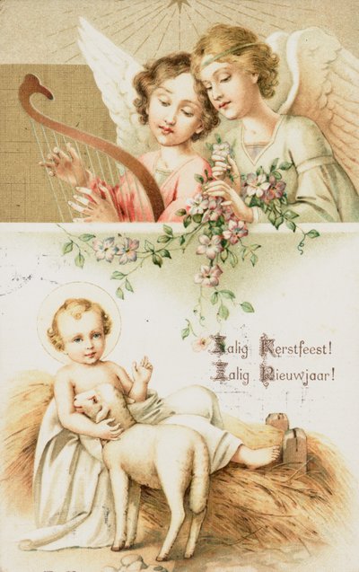 Holländskt julkort (färglitografi) av Dutch School