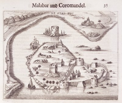 Holländskt fort vid Malabars kust, Ostindien av Dutch School