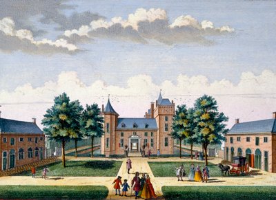 Fasad av Assumburg slott, från Het Zeganpralent Kennemerlant av Hendrick de Leth och Matthias Brouerius Van Nidek, publicerad ca 1700-1730 av Dutch School