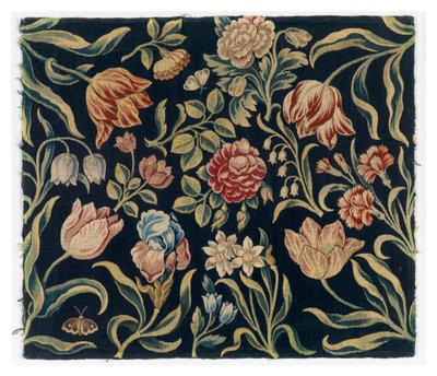 Vikskärm med blommiga gobelängpaneler, möjligen tillverkad i Holland av Dutch School