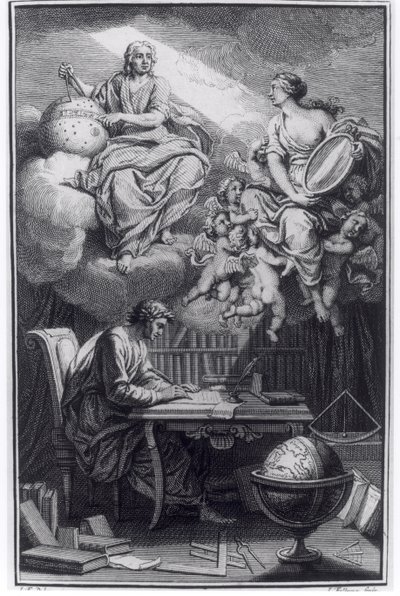 Frontispice of Elemens de la Philosophie de Neuton av Voltaire (1694-1778) publicerad i Amsterdam, 1738 av Dutch School