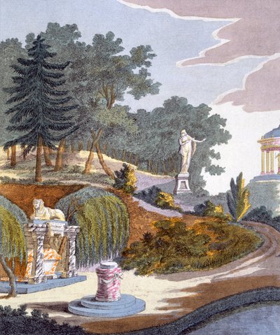 Trädgårdsdekorationer, från Magazine of Garden Gems av G. van Laar, publicerad 1802 av Dutch School