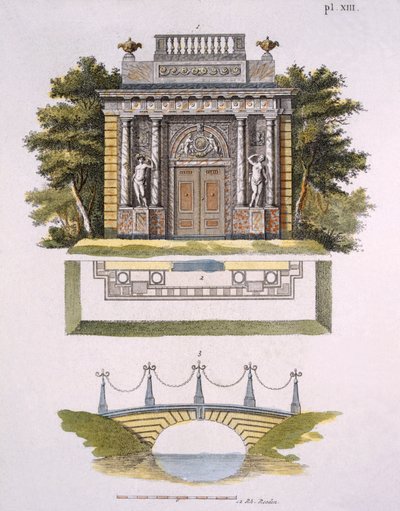 Trädgårdsdekorationer, från Magazine of Garden Gems av G. van Laar, publicerad 1802 av Dutch School