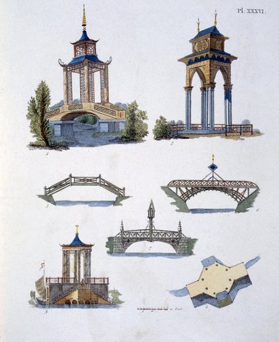 Trädgårdsdekorationer, från Magazine of Garden Gems av G. van Laar, publicerad 1802 av Dutch School