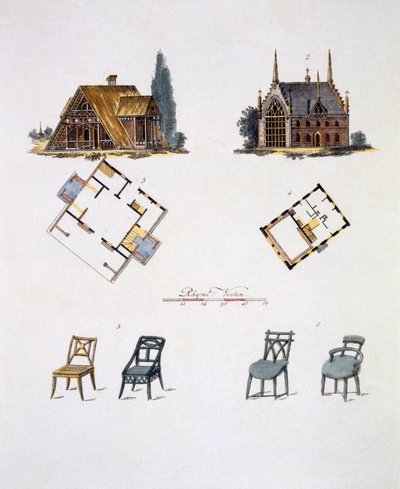 Trädgårdsdekorationer, från Magazine of Garden Gems av G. van Laar, publicerad 1802 av Dutch School