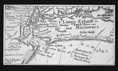New Yorks historia: holländsk karta som visar återerövringen av Manhattan av Dutch School