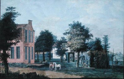 Huntsmen in a Garden Setting, ca 1770 (gouache på papper) av Dutch School