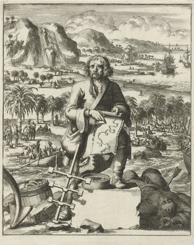 Louis Hennepin landstiger i Nordamerika, pub. 1688 (gravyr) av Dutch School