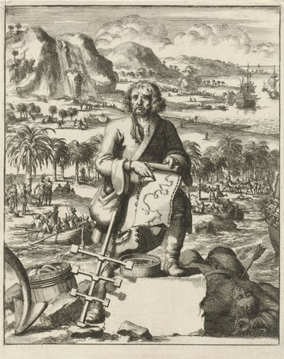Louis Hennepin landar i Nordamerika, pub. 1688 gravyr. av Dutch School