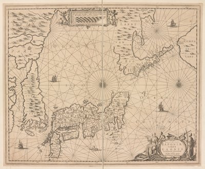 Karta över Japan, en ny och exakt beskrivning av Japan, landet Eson och de närliggande öarna från Snowy Discovery av Dutch School