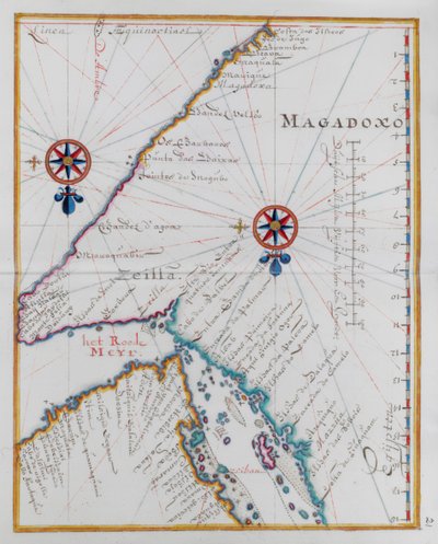Karta över Magadoxo, Zanzibar. av Dutch School