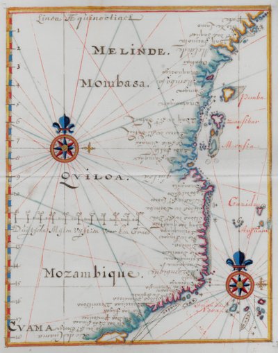 Karta över Mombasa, Östafrika. av Dutch School