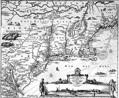 Karta över New Amsterdam, ca 1650 (gravyr) av Dutch School