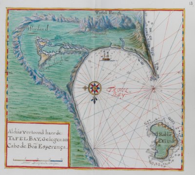 Karta över Godahoppsudden. Table Bay, Sydafrika. av Dutch School