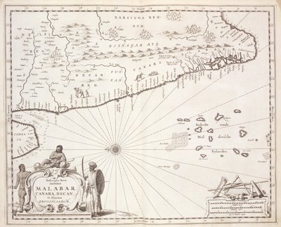 Karta över Malabars kust, Ostindien, 1672 av Dutch School