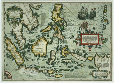 Karta över Ostindien, pub. 1635 i Amsterdam (handfärgad gravyr) av Dutch School