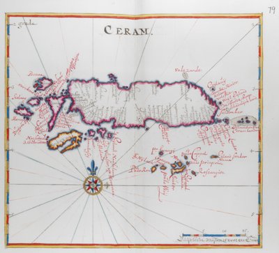 Karta över ön Ceram (Seram), Indonesien. av Dutch School