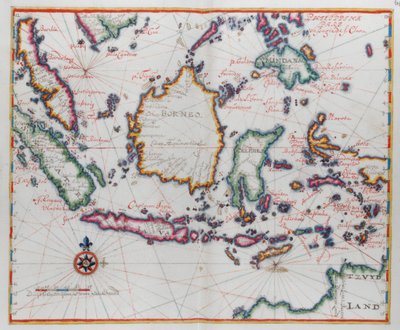 Karta som visar Borneo, Clebes (Sulawesi), Java och andra indonesiska öar. av Dutch School