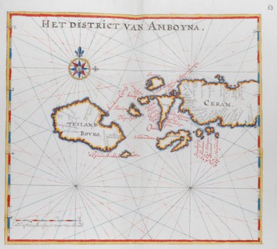 Karta som visar öarna Bouro och Ceram (Seram), Indonesien. av Dutch School
