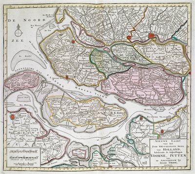 Ny karta över den sydvästra delen av Holland, som omfattar borgen i Voorne, Putten, etc. [Trettiosex kartor över Nederländerna]Isaak Tirion Mellan 1739 och 1757. av Dutch School