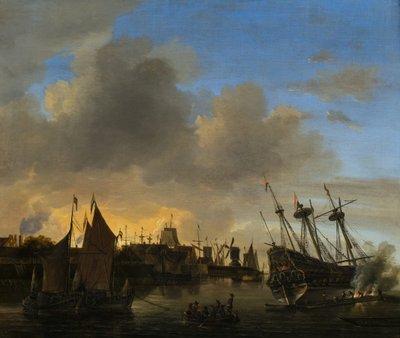 Många fartyg i en holländsk hamn av Dutch School