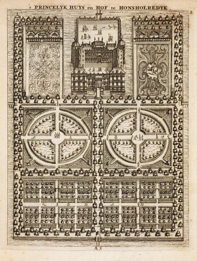 Palace of Honsholredyk, från The Dutch Gardener av Johann van der Groen, publicerad 1699 av Dutch School