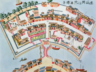 Plan över den holländska fabriken på ön Desima i Nangasaki, från Illustrations of Japan av Isaac Titsingh (ca 1740-1812), publicerad London, 1822 av Dutch School
