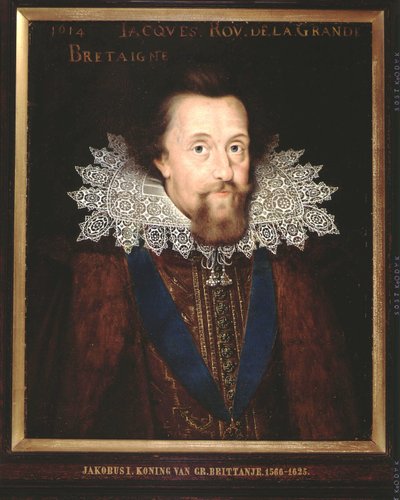 Porträtt av James I, kung av England, 1614 av Dutch School
