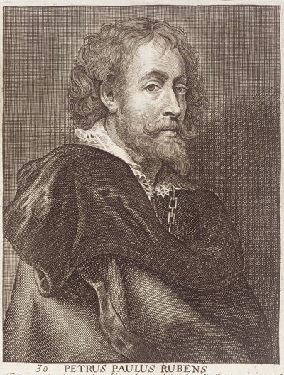Porträtt av Peter Paul Rubens (1577-1640) plåt 30 från en serie porträtt av konstnärer, graverad av Joannes Meyssens (1612-70) av Dutch School