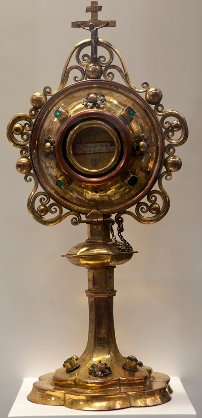 Relikvieskrin av Saint Antoine, Abbe och Saint Christophe, martyr, tillverkad i de södra lågländerna, 1579, Cathedral Treasury, St. Michael and St. Gudula Cathedral (metallarbete) av Dutch School