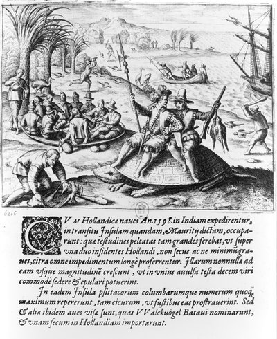 Holländarna på Mauritius 1598, graverade av de Bry av Dutch School