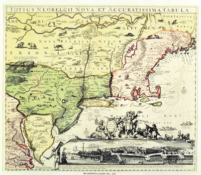 Restitutio-Allardt-kartan över New Amsterdam, graverad och pub. av Carolus Allardt, 1673 (kopparstick) av Dutch School